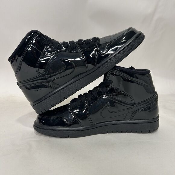 Nike Air Jordan 1 Mid Retro WMNS Patent Leather "Triple Black" - Picture 3 of 6